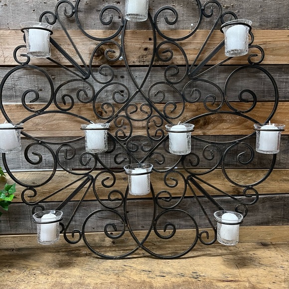 Decorative Black Wrought Iron Candle Holder Wall Decor with Votive Candles - Picture 2 of 7